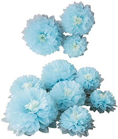 Mybbshower 9pcs Mixed 7'' 9'' 11'' Blue Tissue Paper Pom Poms Flower for It's A Boy Baby Shower Birthday Nursery Room Decorations