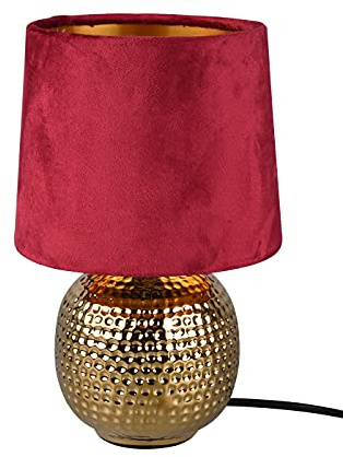Reality Leuchten Tischleuchte Sophia R50821010, Keramik goldfarbig, Samtschirm rot/goldfarbig, exkl. 1x E14, 16 cm |