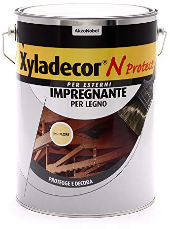 Xyladecor N PROTECT Fondo Impregnante per Legno Esterno a base solvente, Protettivo e Decorativo, Pronto Uso, Trasparente INCOLORE 5L, 5 L