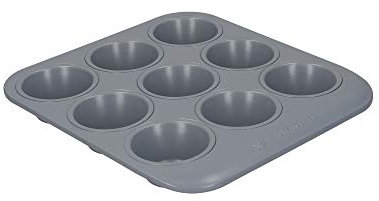 MasterClass Smart Ceramic Muffin Tray Robust with PTFE, PFOA and BPA Free Non Stick Coating, Carbon Steel, 24 x 22cm Stackable 9 Hole Cupcake Tin