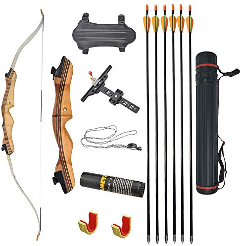 Bogenschießen 48/54 Zoll Recurve Bogen Set 12-20lbs Takedown Bogen Holzbogen mit Fiberglas Pfeile für Anfänger Neujahrsgeschenk (54zoll, 18lbs)