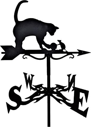 Fenteer Classic European weathervane Scene Garden Stake Weather Vane Wind Direction Indicator, Cat and Rat, 35x75cm
