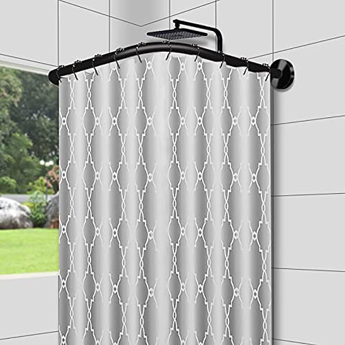 Duschstange Ohne Bohren Schwarz L-Form Duschvorhanghalterungen Gebogen L Form Badewanne Edelstahl Multifunktionale Stretch Gardinenstange70 to 95cm x 70 to 95cm