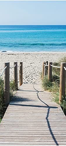wandmotiv24 Türtapete Holzweg zum Strand, Meer, Holz, Seil 100 x 200cm (B x H) - Dekorfolie selbstklebend Sticker für Türen, Türfolie, Aufkleber, M1298