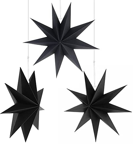 Wishstar Faltsterne Schwarz, Sterne Deko Weihnachten, Papiersterne zum Aufhängen, Papier Weihnachtsstern, Dekostern Weihnachts für Fenstern Haus Partys Hochzeiten(3 Stück)