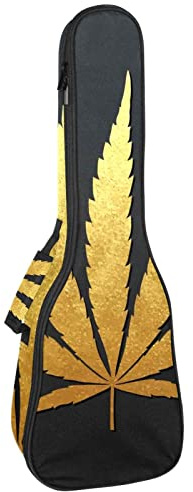 Ukulele väska gyllene glitter cannabisblad ukulele fodral för Sopran Tenor konsert 23 tum 10 mm tjock mjuk vadderad justerbara remmar spelväska