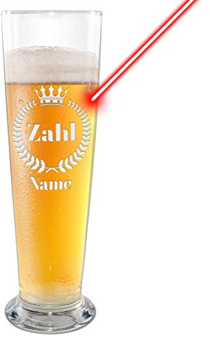PR Print Royal Bier-Glas selbst gestalten - mit Name & Zahl gravieren - Geschenk für Freunde, Biertrinker, Geburtstag, Vatertag, Weihnachten, 300 ml I Gravur