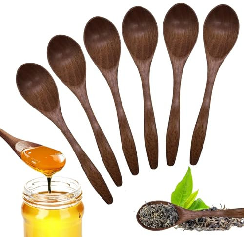 Holzlöffel 6pcs, Honiglöffel natürlich, kleiner Holzleffel Handgefertigte Holzleffel Kaffeelöffel für heiße Schokolade Küchenzubehör