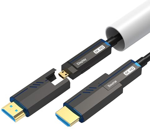 Cavo in fibra ottica HDMI staccabile 8K, 30 m, lungo cavo HDMI 2.1 a parete, con doppio connettore micro HDMI e HDMI standard, compatibile per PC, TV, playstation4, PS5, Xbox Series X, RTX4090/4080
