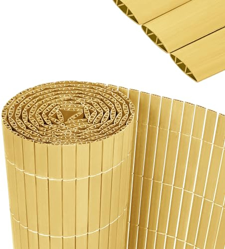 YRHome PVC Sichtschutzmatte 120x1000cm Stabile W-Form Sichtschutzzaun Balkon Balkonsichtschutz Sichtschutz mit Kabelbindern Windschutz Wetterfest UV-beständig für Garten Terrasse, Bambus