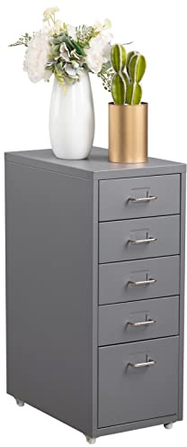 HollyHOME 5-Drawer Mobile File Cabinet, Filing Cabinet, Rolling Filing Organizer, Metal Storage Cabinet with Casters for Home,Office and School, Grey