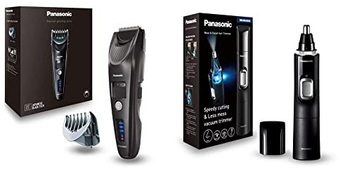 Panasonic Premium Haarschneider ER-SC40 mit 19 Längeneinstellungen, Haartrimmer 0,5-10 mm & Er-Gn300K503 Nasen-Ohr-Brauentrimmer für nasse und trockene Nase, 3,8 x 3,4 x 16,4 cm, Schwarz