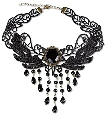 Clyhon 1Pcs Gothic Halskette Set Schwarz Spitze Kette Damen Gotisch Choker Zubehör Vintage Halsband Victorian Schmuck für Halloween Pfingsten Maskerade Karneval Fasching