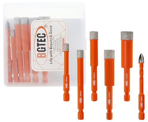 Punte Diamantate a Secco BGTEC per Piastrelle - 6 pezzi 6/8/10/12/14 mm Trapano Professionali con 6 mm Carbide Punte con Attacco Esagonale a Cambio Rapido per Granito, Marmo, Ceramica, Porcellana