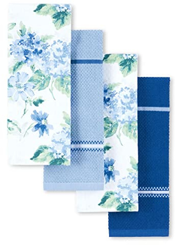 Martha Stewart Amber Floral Kitchen Towel Set 4-Pack, Blue/Green, 16x28