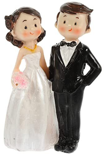 STOBOK Bride and Groom Cake Topper Resin Figurines 4.5 Inch Wedding Cake Decorations Couple Doll Ornament for Wedding Party Table