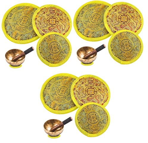 MILISTEN 3er-set Klangschalenmatten Mit Klangschalenpolstern Meditationsschalenmatten Bestickte Kissen Elegantes Rundes Design 3 Stück * 3