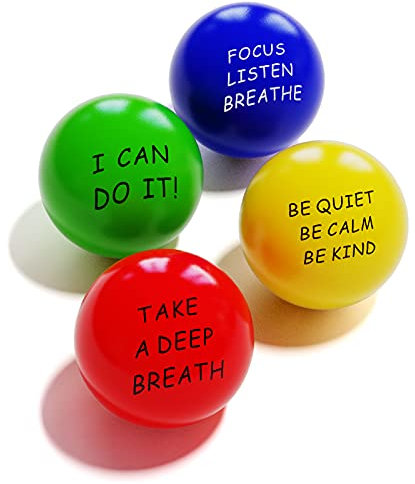 ALMAH StressBall Erwachsene (4Pack), StressBall für Kinder mit Inspirierenden Worten, antistressball für Stressabbau Schaum, Stressabbau Bälle für Kindergeburtstag Mitbringsel