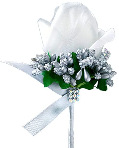 Wambere 2 Stück Hochzeit Boutonniere Blumen,Boutonniere,Hochzeit Zubehör Künstliche RosenAnsteckblume Bräutigam Hochzeitsanstecker mit Clip für Braut Brautjungfer Gäste Herren Damen Party,Grau