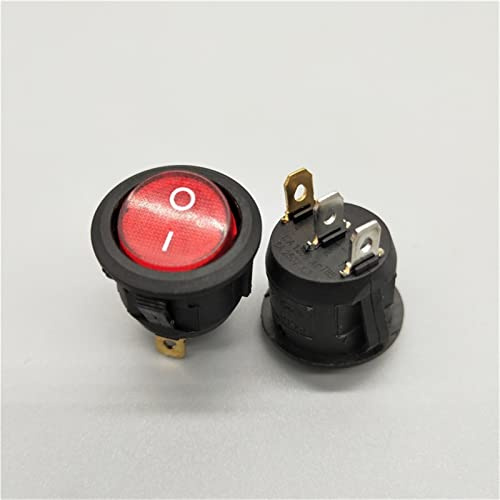 FACSER Interrupteur à Bascule 20mm KCD1 Interrupteur LED 10A 12V Interrupteur d'alimentation lumière Bouton de Voiture Allume/éteint 3pin Interrupteur à Bascule Rond (Color : Rot, Size : 220V)