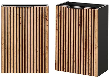Lomadox Waschtischunterschrank 40 cm Waschbeckenunterschrank Unterschrank Badschrank Tür anthrazit mit Eiche Nb. Schwarze Rillen 40x57x22 cm