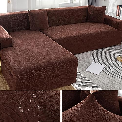 Sofabezug Wasserdicht Sofaüberwurf Elastische Stretch Sofabezüge Ecksofa L Form Rechts Links Chaiselongue Sofa Überzug Universal 1/2/3/4 Sitzer Waschbar Anti-Rutsch Couchbezug,Brown-3seats+3seats