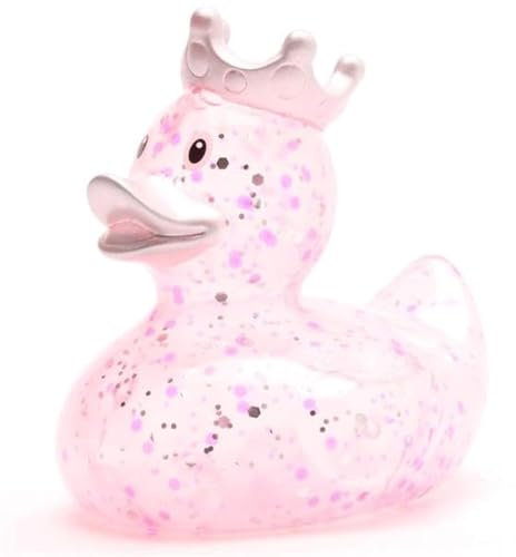 Duckshop I Badeente König Glitzer pink I Quietscheente - inkl. Quietscheentchen-Schlüsselanhänger im Set I Geschenk für Glitzer und Glamour I Präsent Sammler