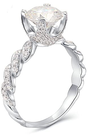 Lieson Ring Verlobung Damen, Hochzeit Ring Damen Weißgold 750 18K Elegant Verdreht 4 Zinken Rund Moissanit 2ct Freundschaftsringe Weißgold Gr. 58 (18.5)