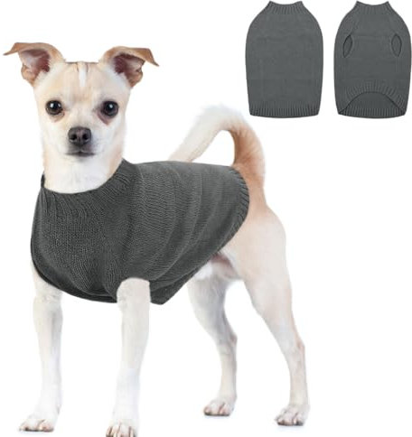 CITÉTOILE Warme Strick Hundepullover, Welpenkleidung mit Leinenlöchern für Herbst Winter, Warme Kleidung für Kleine Mittlere Große Haustiere, Grau, M