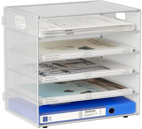 EasyPAG 5 Fächer A4 Metall Büro Schreibtisch Organizer Dokumentenhalter Aktenablage Zeitschriftenhalter Briefablage Papier Magazin Organisator,Weiß
