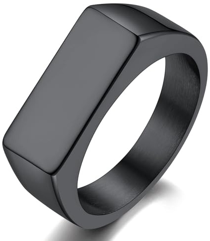 MAGIIE Edelstahl Ring Siegelring Bandring für Herren Männer,Schwarzer Achat Herren Modeschmuck Kupfernickel Geometrischer Ring