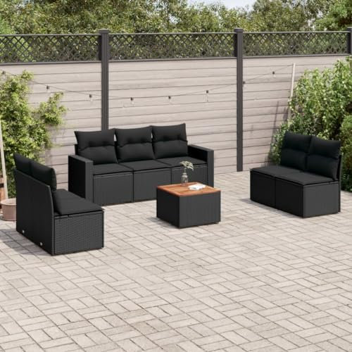 ULUYYUC 8-TLG. Garten-Sofagarnitur, Eckbank Gästebett Gartenbank Eckbankgruppe Geeignet für Balkon Garten Hinterhof Außenbereich mit Kissen Schwarz Poly Rattan
