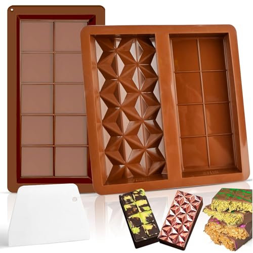 Schokoladenform Silikon Tief Schokoladentafel Form 2 Stück Silikonform Schokoladentafel,Mit Abstreifer Antihaftbeschichtung Schokoladentafel Form,Antihaftform für Knafeh, Pistazien und Milchschokolade