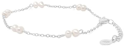 Mary & Jules Perlenarmband Damen aus 925 Sterlingsilber mit echten Süßwasserperlen - aus recyceltem Silber, Perlenarmband Silber Damen, für Frauen & Mädchen
