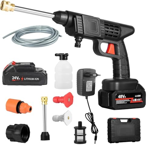 Idropulitrice Portatile 24V Idropulitrice 2 Batterie Valigetta Tubo da 5m Con Kit Lavaggio Ideale per Auto Casa Giardino