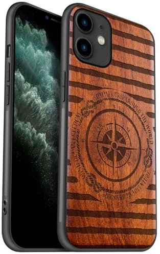 Carveit Coque en Bois pour iPhone 11 Étui Protection Artistique Cover TPU Souple de téléphone Antichoc Compatible avec Apple 11 Etui (Rosé-Crête de Voyager)