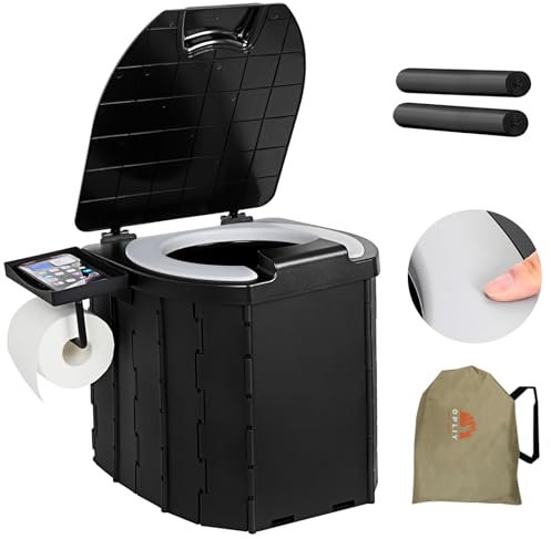 Portable Camping Toilet Upgraded Soft Camp Toilet Seat with Paper Holder- Travel Potty Perfect for Emergency Preparedness, Backcountry, Car, Boat, Road Trips. (BLACK)