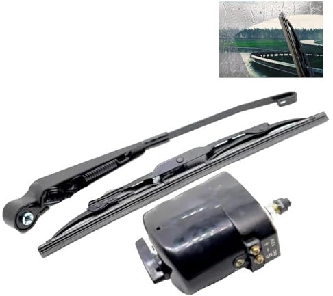 Scheibenwischermotor 12V Universal Wischermotor mit Arm und Blatt 105° Wischerarm Wischerblatt Scheibenwischer Motor für Traktor Wohnmobil und Fischerboot 01287358 7731000001 0390506510