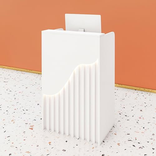 YVYKFZD Kleiner Empfangstheke, Rezeptionstheken mit LED-Leuchten und abschließbaren Schubladen, Empfangstresen Steh, Rezeption Kassentisch für Lobby(Wit,23.6x15.7x37.7)