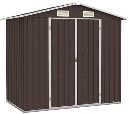 JUDYY Gerätehaus, Gartenschuppen, Gartenhaus, Fahrradgarage, Geräteschuppen, Gartenhütte, Garten Hütte, Schuppen Garten, Braun 205x129x183 cm Verzinkter Stahl