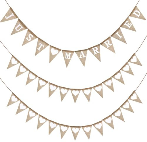 Vintage Just Married Dekoration, Just Married Girlande, Just Married Leinen Wimpelkette, Wimpelkette Hochzeit Vintage Rustikal Jute Wimpelgirlande für Rustikal Hochzeit