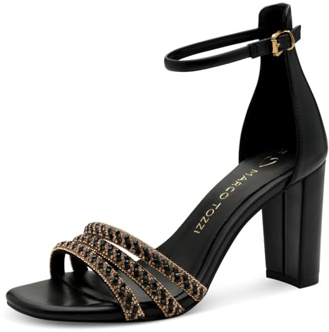 MARCO TOZZI Damen Sandalen mit Absatz Elegant Blockabsatz, Schwarz (Black), 39 EU