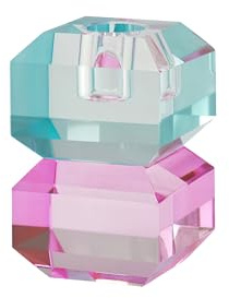 Giftcompany Sari, Kristallglas, Kerzenhalter H9cm, eckig, blau/rosa, gs, 6x9x6cm