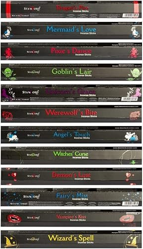 Stamford Fantasy Mythical Incense Sticks – 12 Unique Fragrances (15 Sticks Each) with JRose Burner | Dragon’s Fire, Mermaid’s Love, Unicorn’s Grace & More | Aromatic Home & Meditation Set