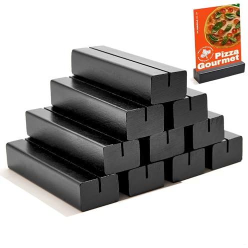 Gipizi 10Pcs Wooden Place Card Holders Black, Beech Wood Photo Card Holders for Weddings Banquets and Parties, Table Number Holder Stands, A6 Wood Menu Holder for Restaurants