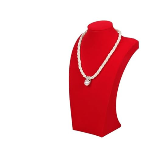 Schmuckbüste Roter Samt-Schaufensterpuppen-Regal mit Halskette, Anhänger, Kette, Schmuckständer, Halter, for Dekorieren von Armbändern, Schmuckständer Samt Schmuckständer Für Halsketten(H29cm)