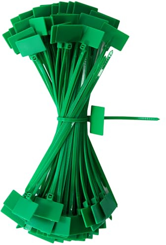 QIMEI-SHOP Kabelbinder Tags Grün 150mm x 3mm Kabelbeschriftung Kabelbinder Set Zugfestigkeit 10 kg Verstellbare UV Beständig für Kabelmanagement Gartenarbeit 100 Stück