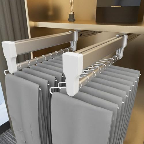 LOPYXBR 2 Stück Ausziehbare Kleiderstange mit 2 Gleitschienen, Verstellbare 35-68cm Kleiderstange Schrank, Weiß Kleiderstanges Ausziehbar für Schrank Belastbar 25kg