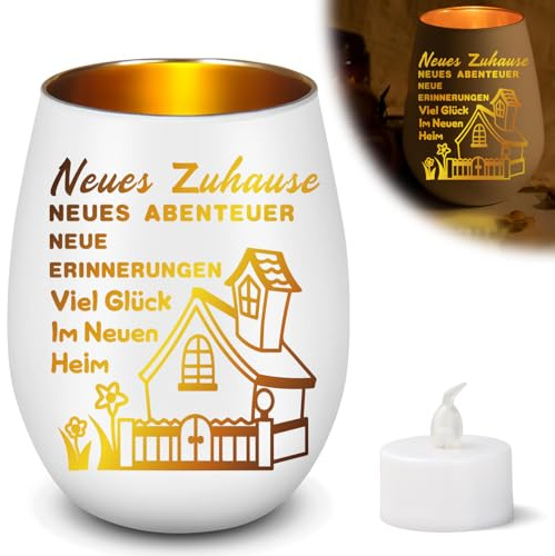 Geschenk zum Einzug, Windlicht aus Glas mit Gravur, Einweihungsgeschenk Wohnung, Einzugsgeschenke Haus Teelichthalter mit Gravur, Windlicht Personalisiert Geschenk zum Richtfest für Freundin (fz)