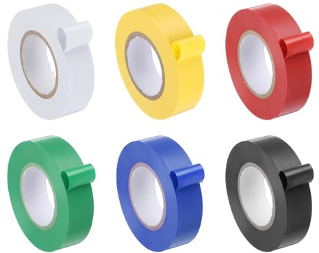 QUARKZMAN 6 Stück Selbstverschweißendes Isolierband Rot/Gelb/Blau/Grün/Weiß/Schwarz Hitzebeständiges Klebeband 19mm x 20m (B*L) Dichtungsband Wasserdicht PVC Band für Reparieren Bündeln
